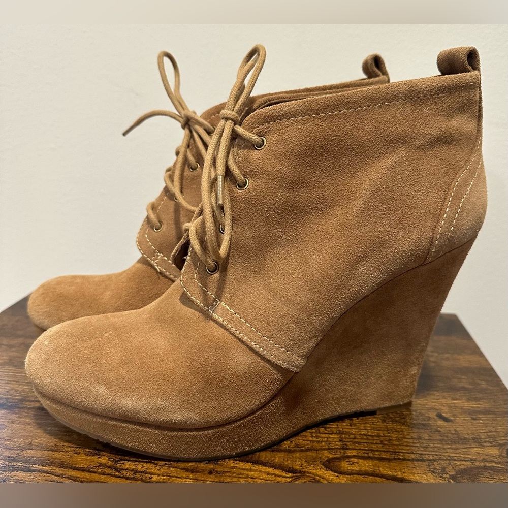 Jessica Simpson Tan Suede Leather Wedge Heel Booties Size 10
